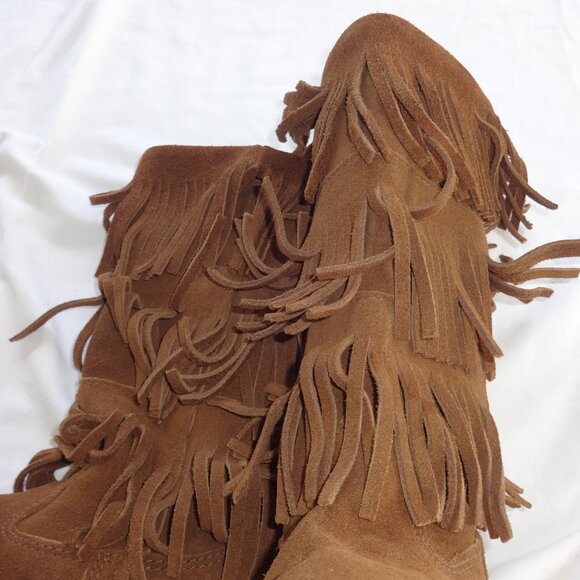 Minni Tonka women's brown leather Moccasin boots size 9,  rubber bottoms quality - Picture 9 of 12